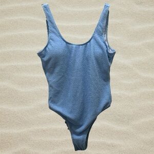NWOT- Women’s Lt Blue Textured Scoop Back Cheeky One Piece Swimsuit Sz XL